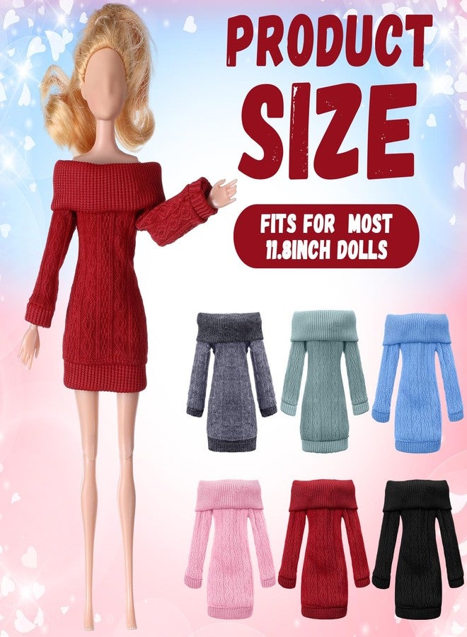 Fourluoo 6 Pcs Winter Doll Clothes 11.8 Inch Fashion Doll Sweater Outfits Sweet Accessories for Xmas Party Birthday Gifts(Green, Black, Red, Blue, Dark Gray, Light Pink) - Image 4